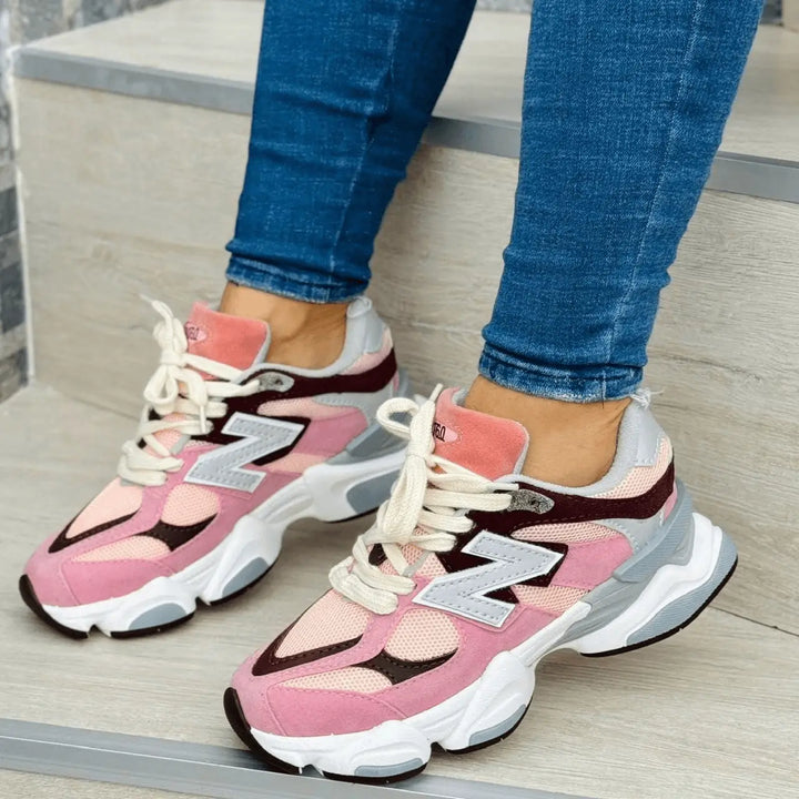 Zapatillas Noble rosadas con suela blanca amortiguadora, malla transpirable y plantilla acolchada, deportivas ligeras y cómodas para uso diario y entrenamiento casual
